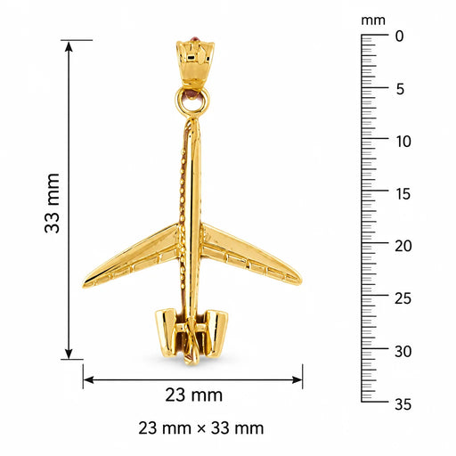 3D Airplane Jet Charm Pendant 14k Gold (3.4 Grams) Yellow Gold 14k