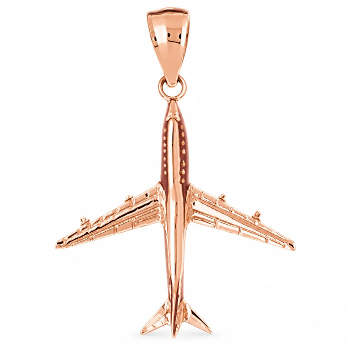 3D Airplane Jet Charm Pendant 14k Gold (3.8 Grams) Rose Gold 14k