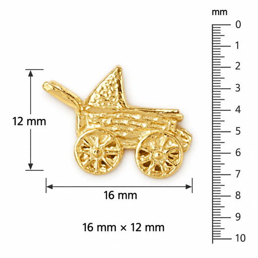 3D Baby Stroller Bassinet Charm Pendant 14k Gold (2.4 Grams) Yellow Gold 14k