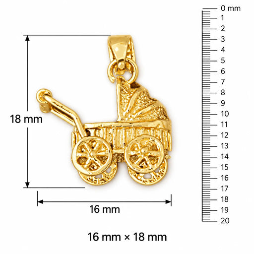 3D Baby Stroller Bassinet Charm Pendant 14k Gold (3.5 Grams) Yellow Gold 14k