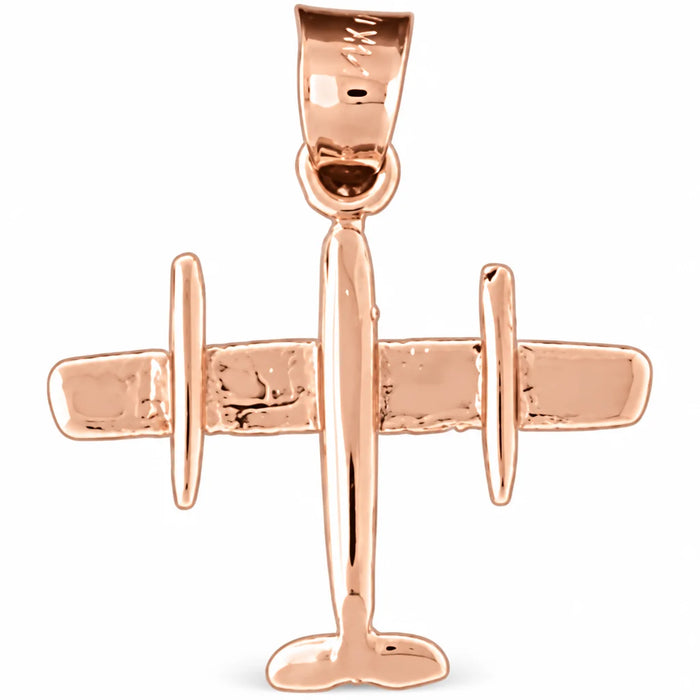 3D Bomber Airplane Charm Pendant 14k Gold Rose Gold 14k