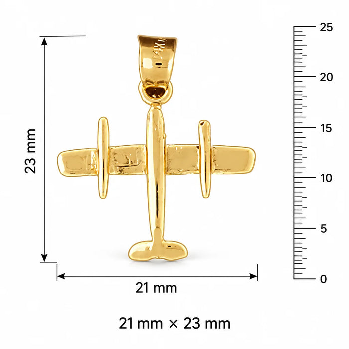 3D Bomber Airplane Charm Pendant 14k Gold Yellow Gold 14k