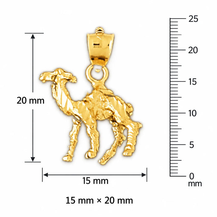 3D Camel Charm Pendant 14k Gold Yellow Gold 14k