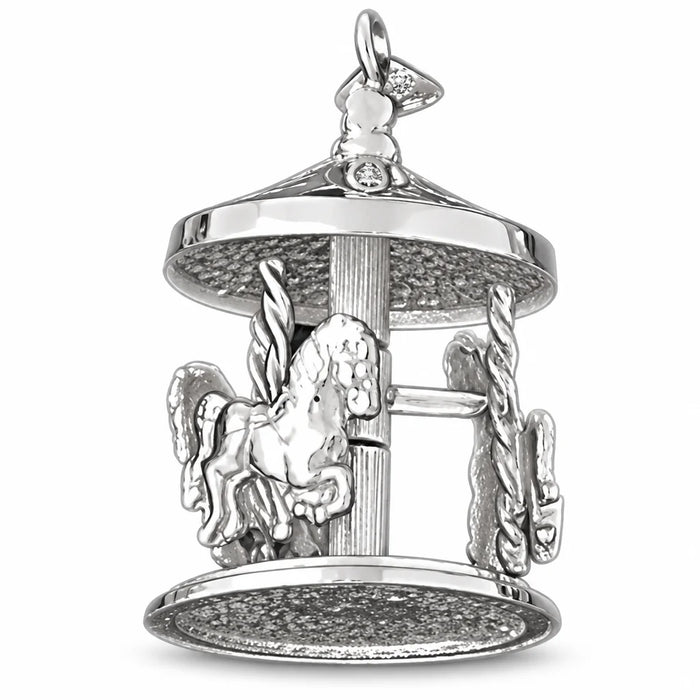 3D Carousel Horses Charm Pendant 14k Gold (13.2 Grams) White Gold 14k
