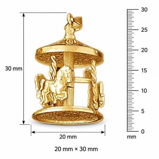 3D Carousel Horses Charm Pendant 14k Gold (13.2 Grams) Yellow Gold 14k