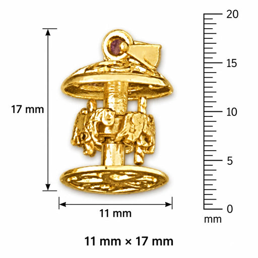 3D Carousel Horses Charm Pendant 14k Gold (2.7 Grams) Yellow Gold 14k