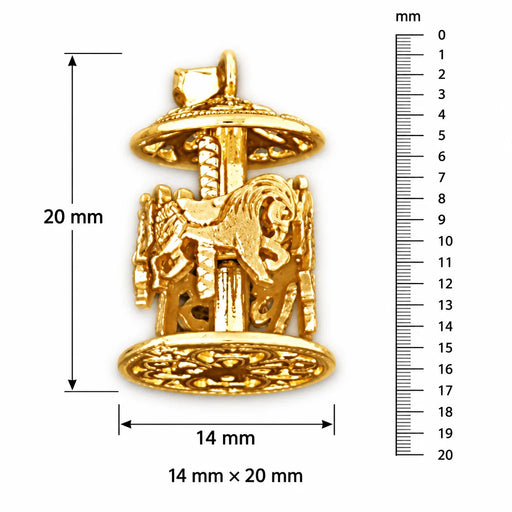 3D Carousel Horses Charm Pendant 14k Gold (4.2 Grams) Yellow Gold 14k