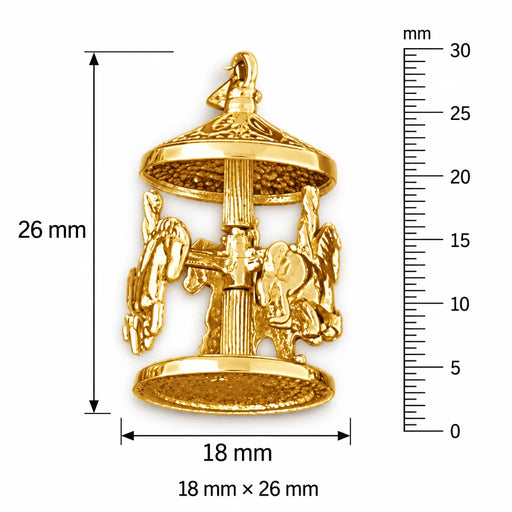 3D Carousel Horses Charm Pendant 14k Gold (9.9 Grams) Yellow Gold 14k