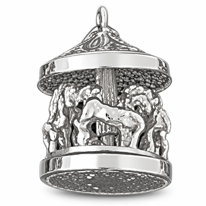 3D Carousel Horses Charm Pendant 14k Gold (9 Grams) White Gold 14k