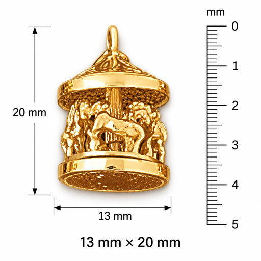 3D Carousel Horses Charm Pendant 14k Gold (9 Grams) Yellow Gold 14k