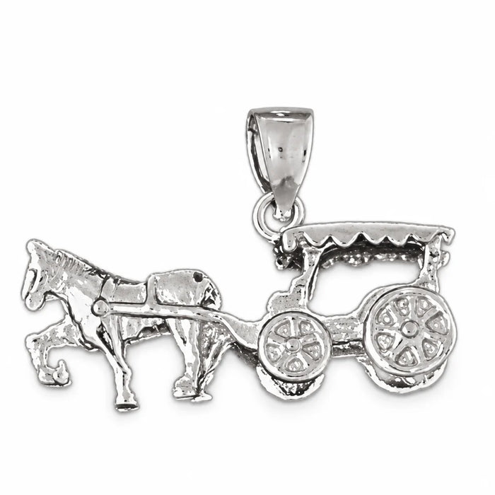3D Carriage Charm Pendant 14k Gold (4.2 Grams) White Gold 14k