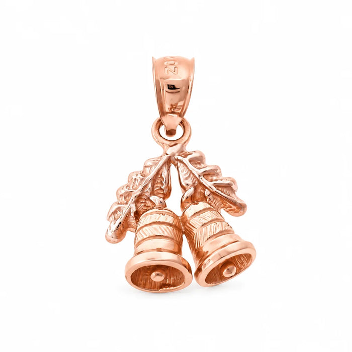 3D Christmas Bell Charm Pendant 14k Gold (2.6 Grams) Rose Gold 14k
