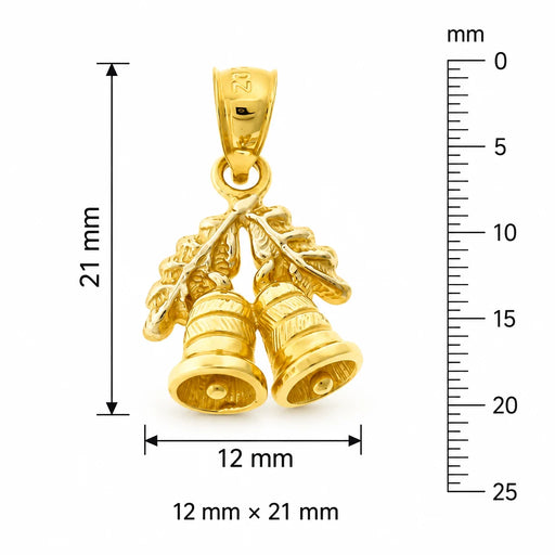 3D Christmas Bell Charm Pendant 14k Gold (2.6 Grams) Yellow Gold 14k