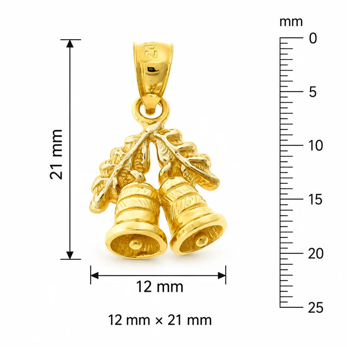 3D Christmas Bell Charm Pendant 14k Gold (2.6 Grams) Yellow Gold 14k