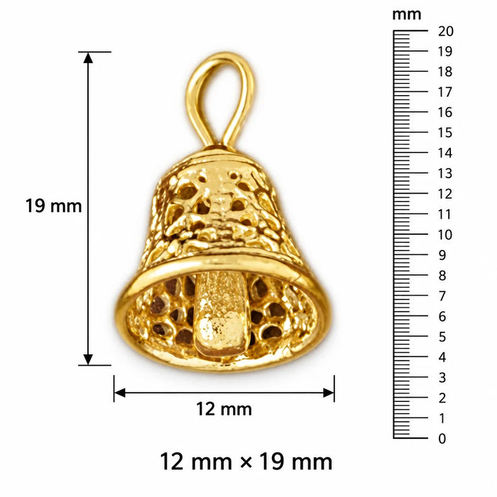 3D Christmas Bell Charm Pendant 14k Gold (2.9 Grams) Yellow Gold 14k