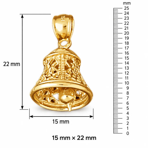 3D Christmas Bell Charm Pendant 14k Gold (4.3 Grams) Yellow Gold 14k