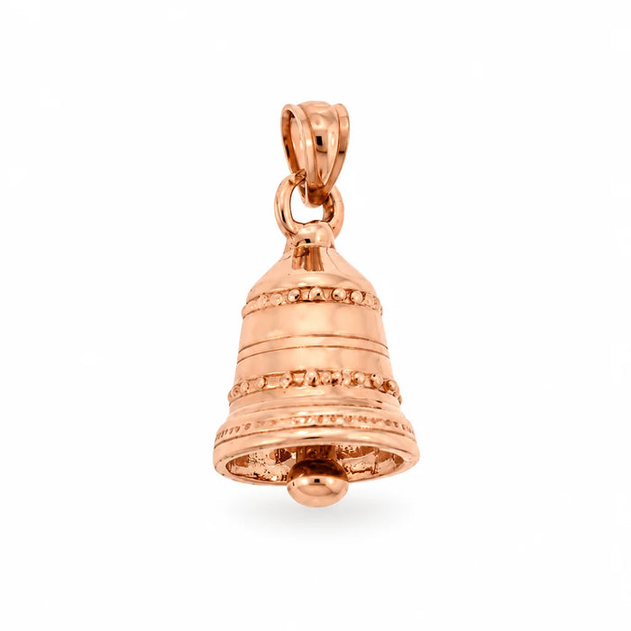 3D Christmas Bell Charm Pendant 14k Gold (4 Grams) Rose Gold 14k