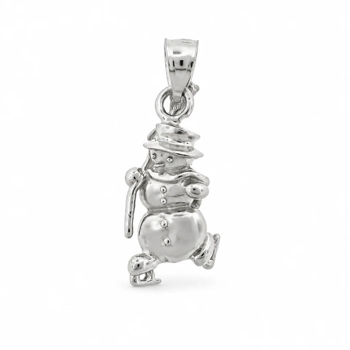 3D Christmas Snowman Charm Pendant 14k Gold White Gold 14k