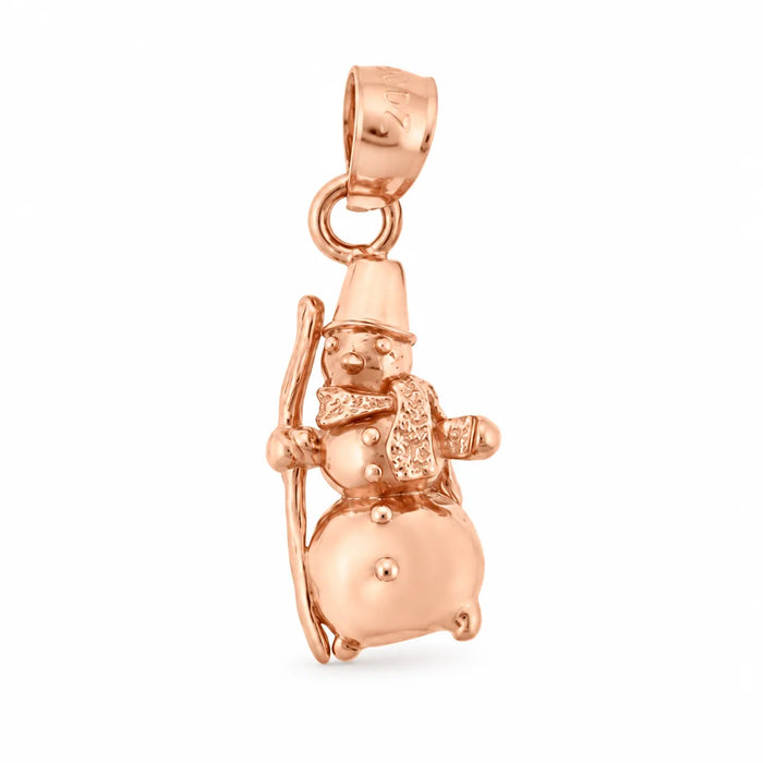 3D Christmas Snowman Charm Pendant 14k Gold (2.8 Grams) Rose Gold 14k