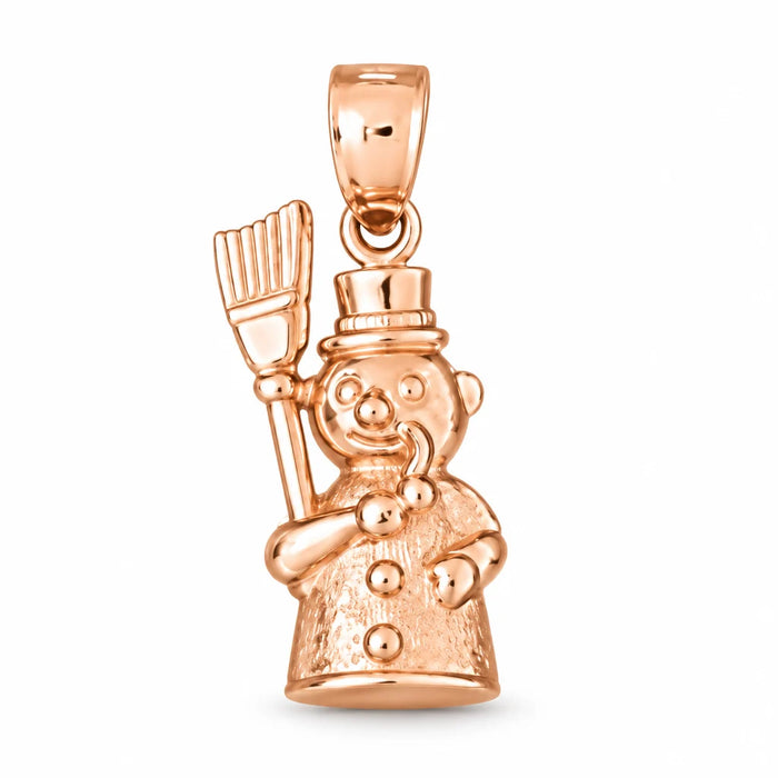 3D Christmas Snowman Charm Pendant 14k Gold (3.8 Grams) Rose Gold 14k