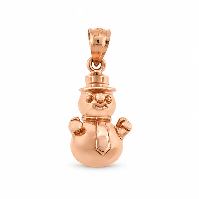 3D Christmas Snowman Charm Pendant 14k Gold (4.3 Grams) Rose Gold 14k