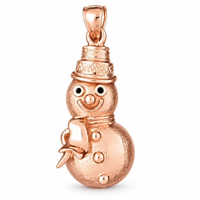 3D Christmas Snowman Charm Pendant 14k Gold (8 Grams) Rose Gold 14k