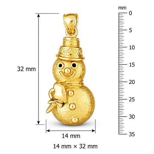 3D Christmas Snowman Charm Pendant 14k Gold (8 Grams) Yellow Gold 14k