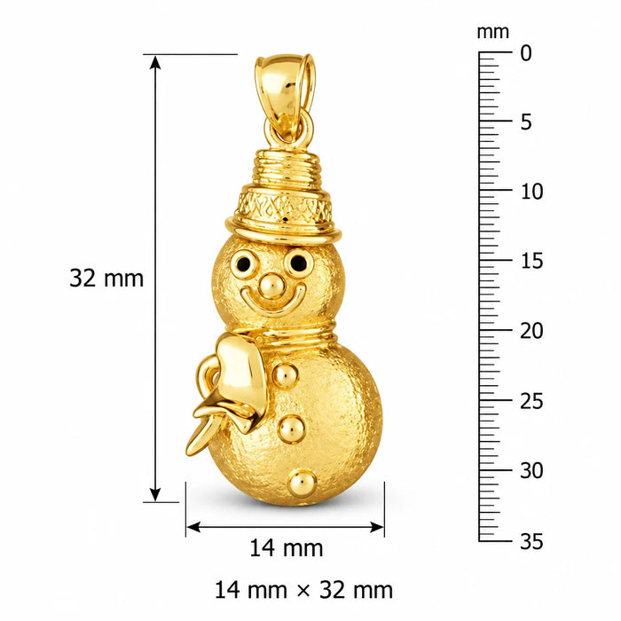 3D Christmas Snowman Charm Pendant 14k Gold (8 Grams) Yellow Gold 14k