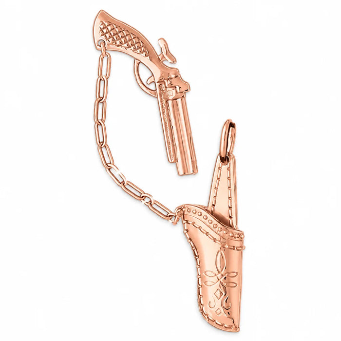 3D Cowboy Gun Charm Pendant 14k Two Tone Yellow and White Gold Rose Gold 14k