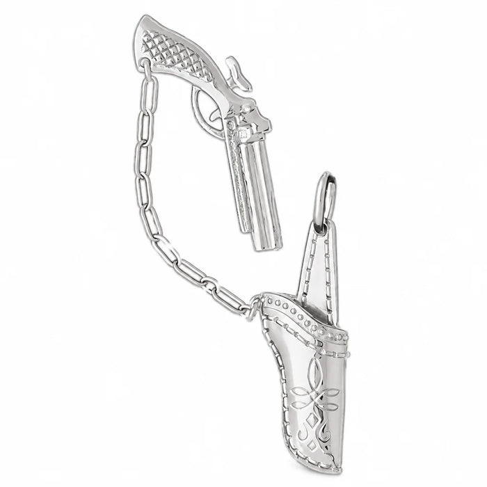 3D Cowboy Gun Charm Pendant 14k Two Tone Yellow and White Gold White Gold 14k