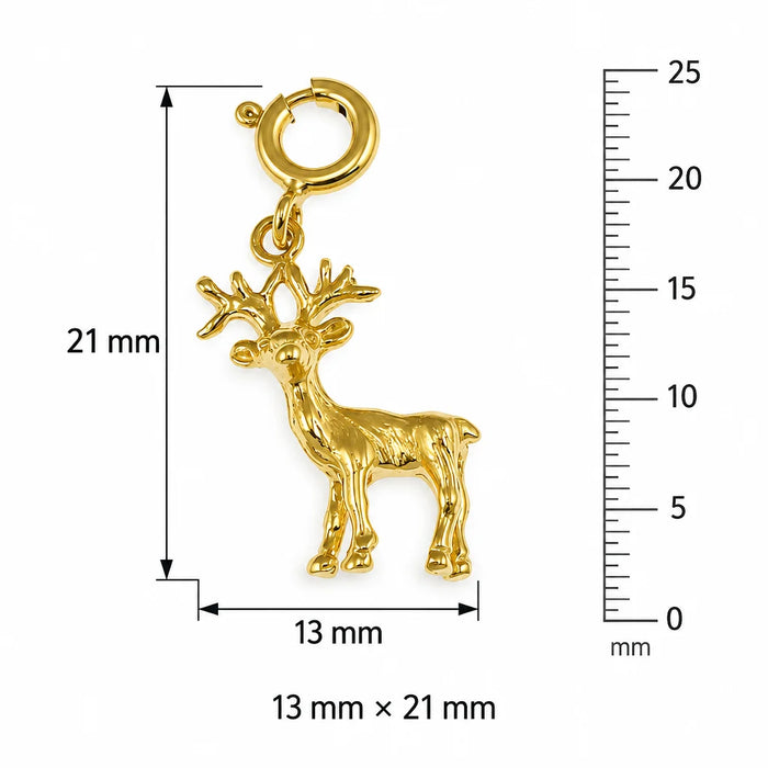 3D Deer Charm Pendant 14k Gold Yellow Gold 14k