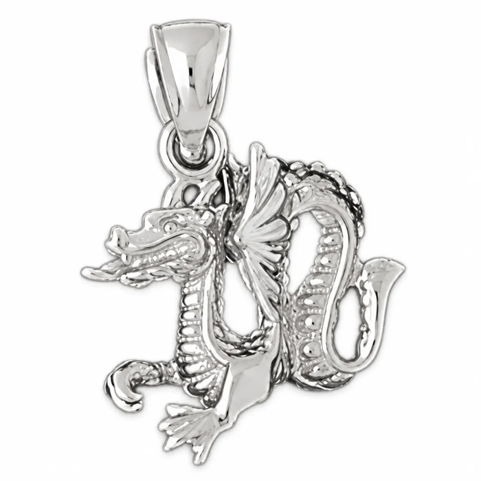 3D Dragon Charm Pendant 14k Two Tone Yellow and White Gold White Gold 14k
