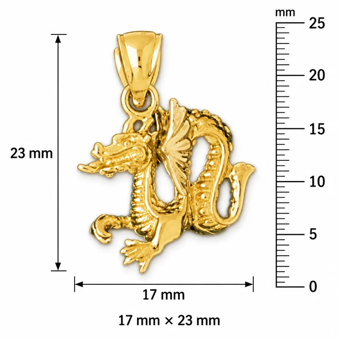 3D Dragon Charm Pendant 14k Two Tone Yellow and White Gold