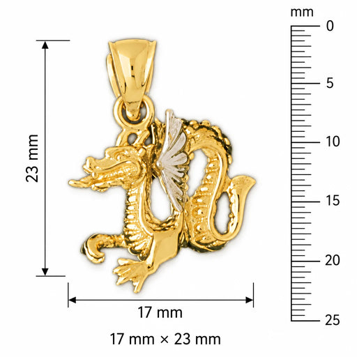 3D Dragon Charm Pendant 14k Two Tone Yellow and White Gold Yellow Gold 14k