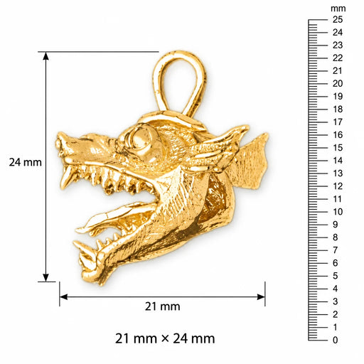 3D Dragon Head Charm Pendant 14k Gold Yellow Gold 14k
