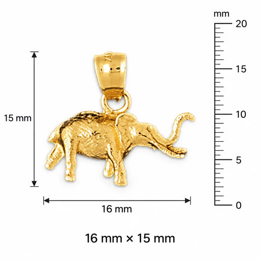 3D Elephant Charm Pendant 14k Gold (1.9 Gram) Yellow Gold 14k