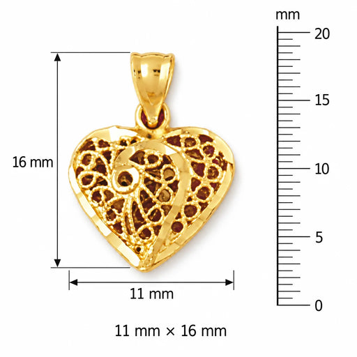 3D Filigree Heart Charm Pendant 14k Gold (1.4 Grams) Yellow Gold 14k