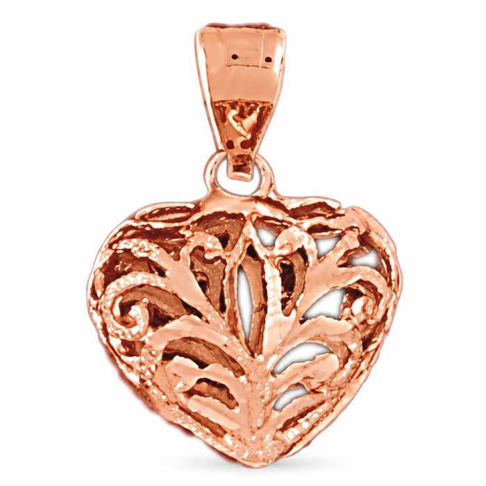 3D Filigree Heart Charm Pendant 14k Gold (1.6 Grams) Rose Gold 14k