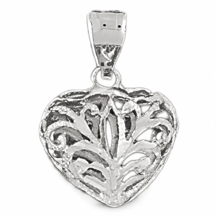 3D Filigree Heart Charm Pendant 14k Gold (1.6 Grams) White Gold 14k