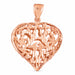 3D Filigree Heart Charm Pendant 14k Gold (10.8 Grams) Rose Gold 14k