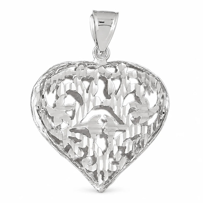 3D Filigree Heart Charm Pendant 14k Gold (10.8 Grams) White Gold 14k