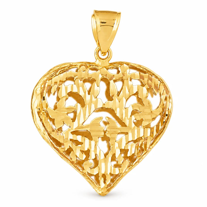 3D Filigree Heart Charm Pendant 14k Gold (10.8 Grams) Yellow Gold 14k