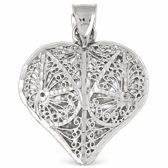 3D Filigree Heart Charm Pendant 14k Gold (11.5 Grams) White Gold 14k