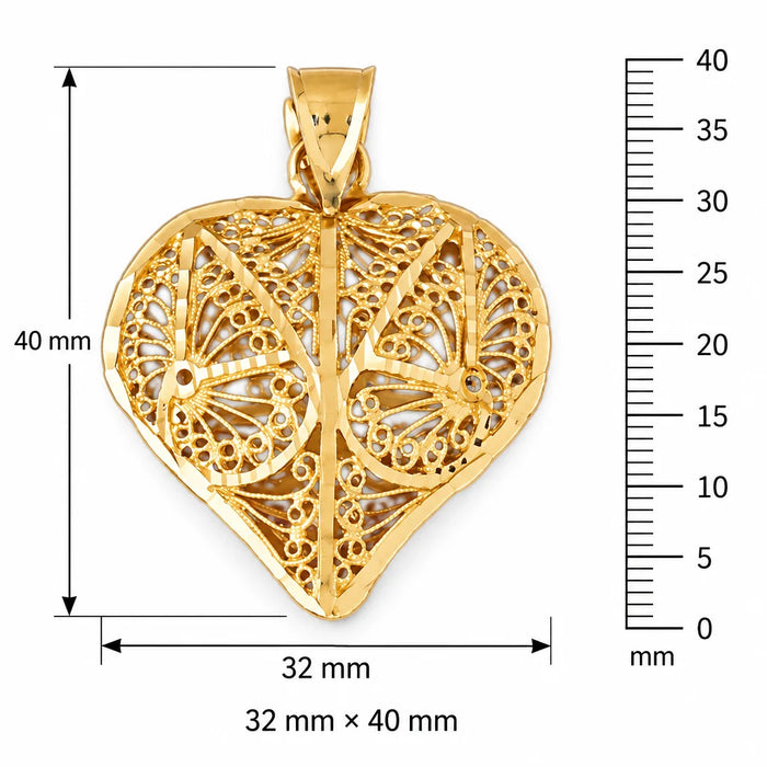 3D Filigree Heart Charm Pendant 14k Gold (11.5 Grams) Yellow Gold 14k