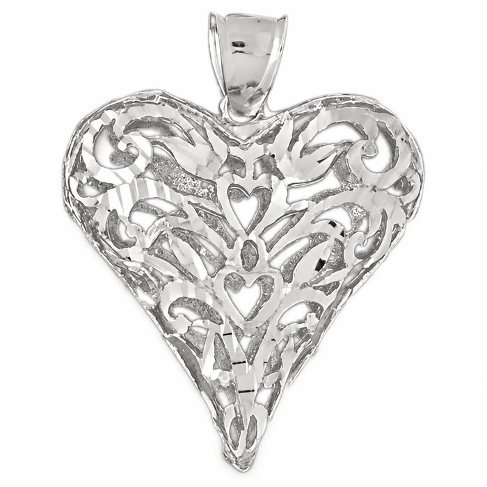 3D Filigree Heart Charm Pendant 14k Gold (12.5 Grams) White Gold 14k