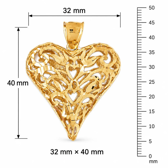 3D Filigree Heart Charm Pendant 14k Gold (12.5 Grams) Yellow Gold 14k