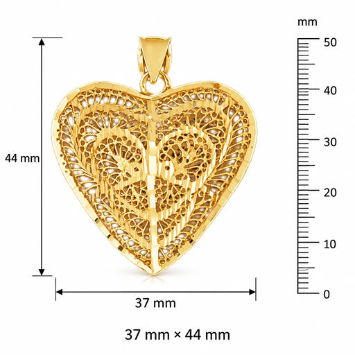 3D Filigree Heart Charm Pendant 14k Gold (12 Grams) Yellow Gold 14k