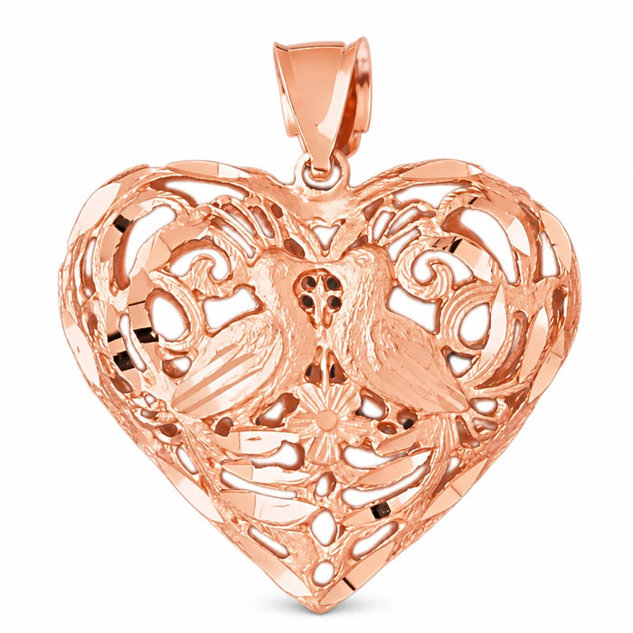 3D Filigree Heart Charm Pendant 14k Gold (14.9 Grams) Rose Gold 14k