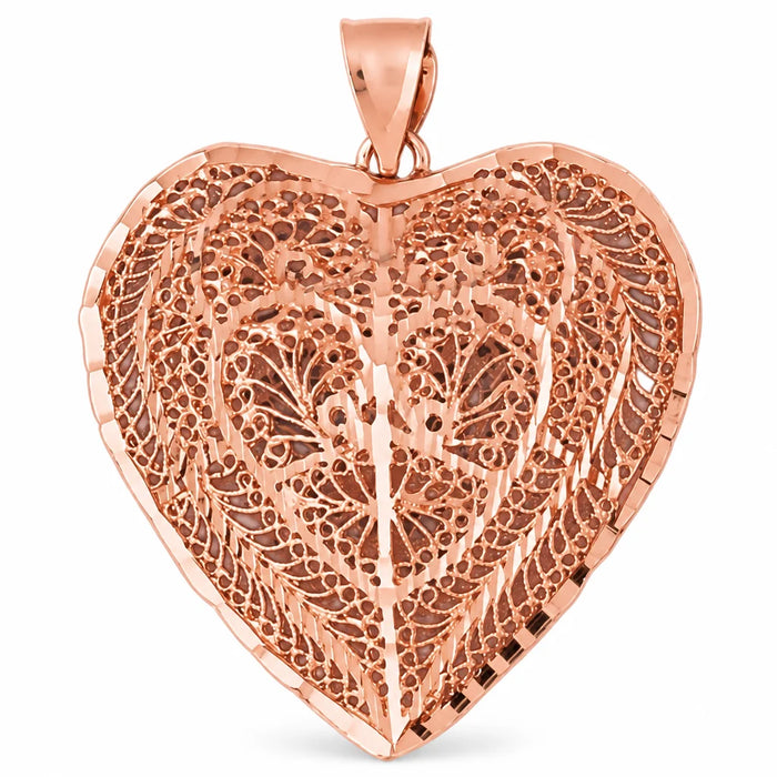 3D Filigree Heart Charm Pendant 14k Gold (18.5 Grams) Rose Gold 14k