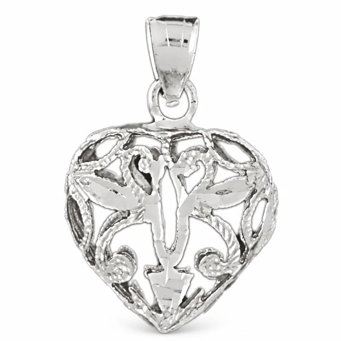 3D Filigree Heart Charm Pendant 14k Gold (2.1 Grams) White Gold 14k